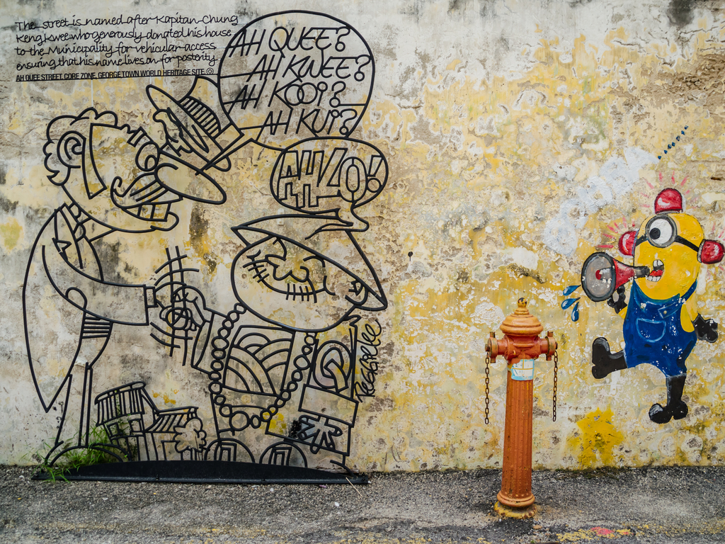 Penang wire art and mural at Victoria street 