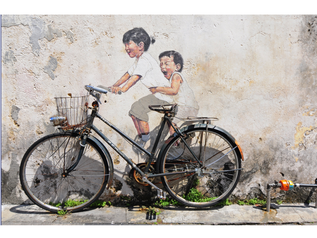 view of a mural 'Little children on a bicycle