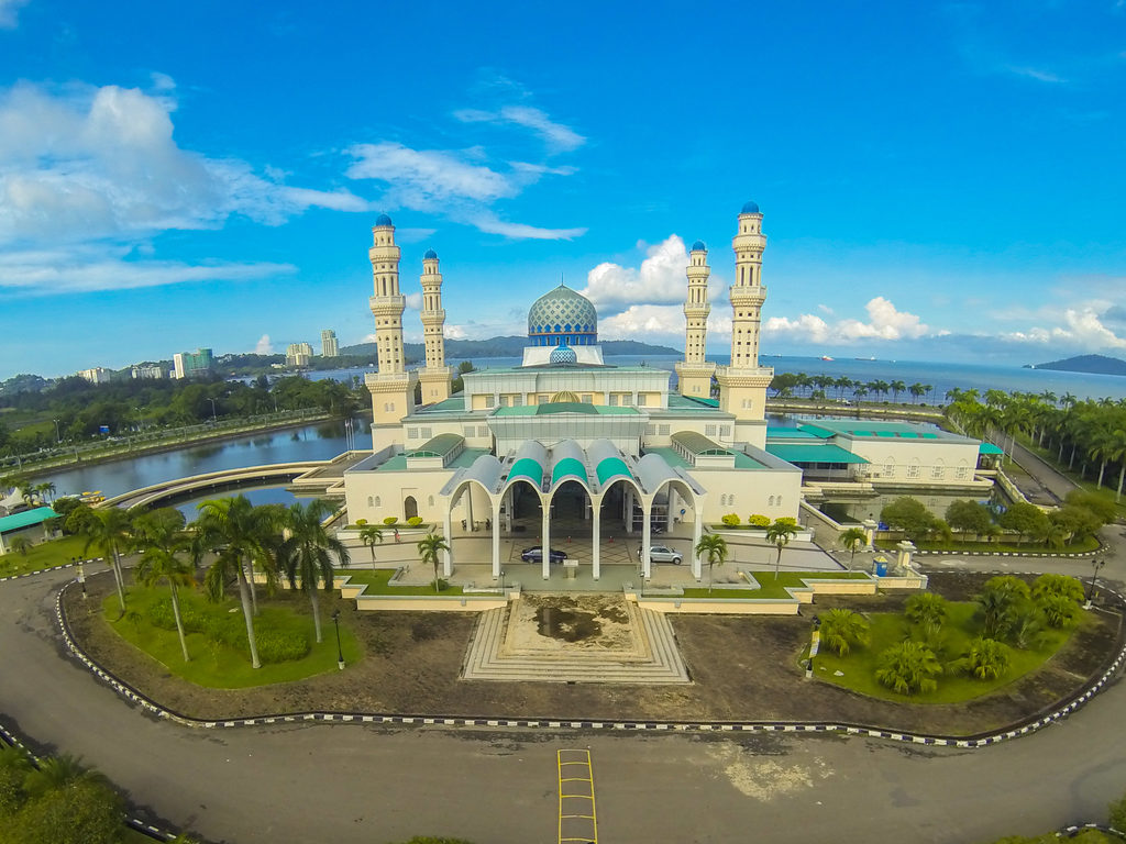 An aerial view of the Kota Kinabalu City Mosque 