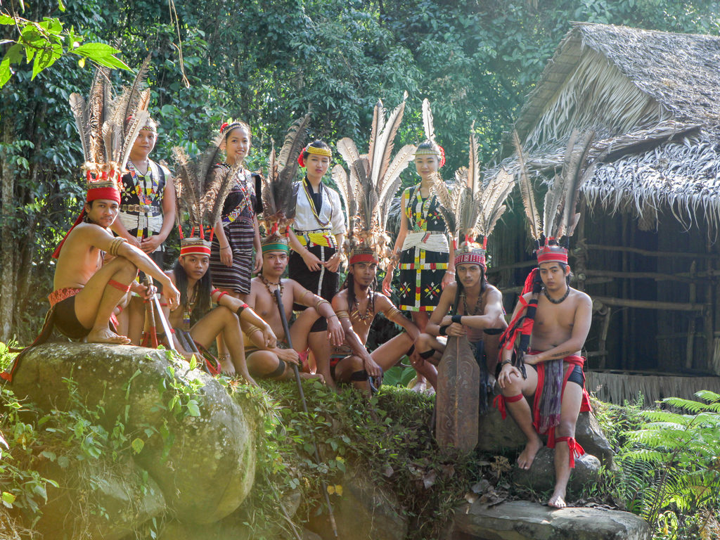 The tribes of Borneo in their traditional costumes
